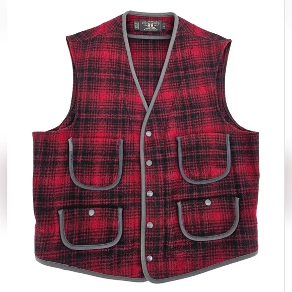Vintage DOUBLE RL RRL Ralph Lauren Wool Vest Plaid Pattern L Size